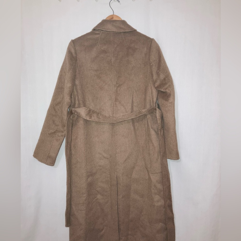 NWT Silk Maison Double-Breasted Camel Hair Maxi Trench Coat In Tan Sz Large - Picture 9 of 15